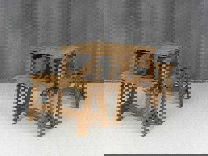 Victoria Rounded Picnic Table and Benches Set – Rustic Finish Wooden Outdoor Dining Set for Gardens, Patios, and Picnics
