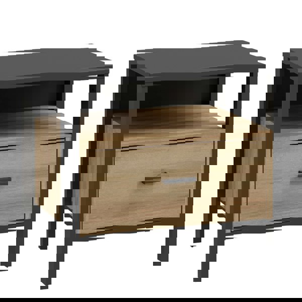 Furniture To Go High Rock Bedside in Matt Black/Riviera Oak