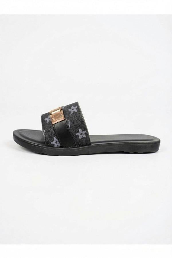 Amber Patterned Slider Sandals - Black_wb