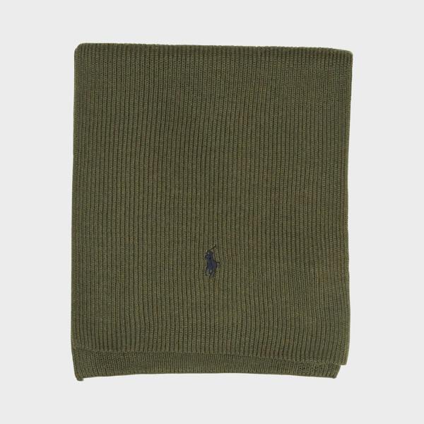Ralph Lauren Signature Pony Wool Scarf Army Olive Heather
