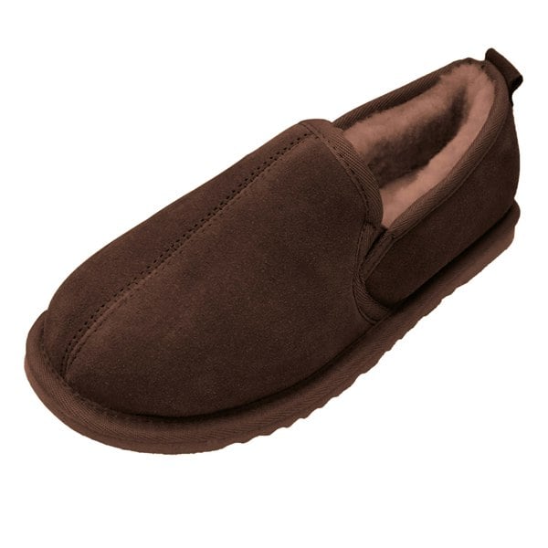 Eastern Counties Leather Mens Sheepskin Lined Soft Suede Sole Slippers - Chocolate