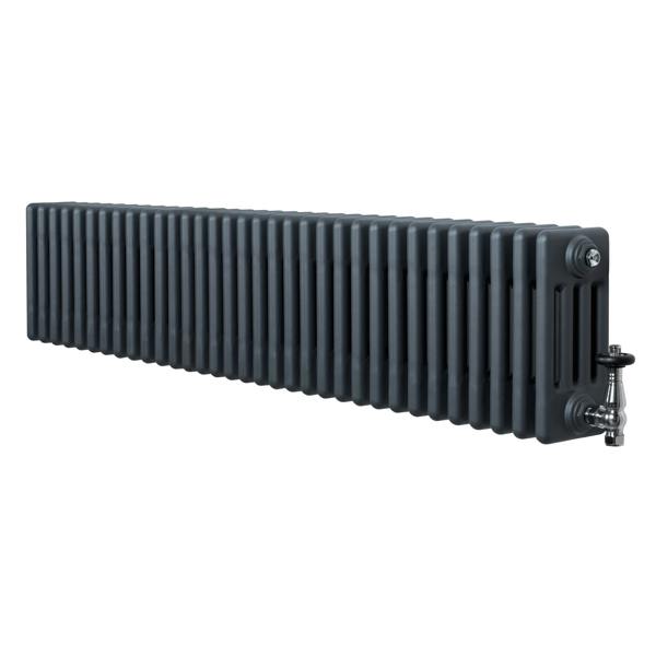 Traditional anthracite grey 4 column radiator with a sleek, elongated design and polished valve, ideal for modern interiors