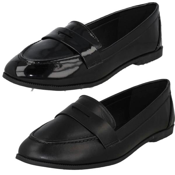 Spot On Ladies Spot On Flat Loafer Saddle Trim Wide Fit Shoes F80561
