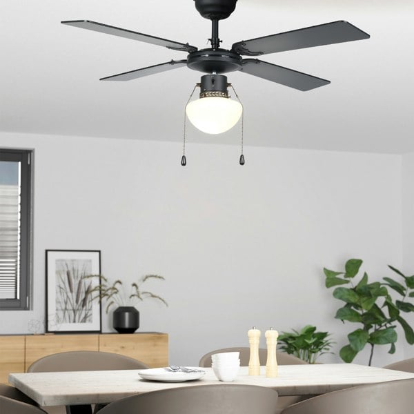 EGLO Fortaleza Matte Black And Wooden Ceiling Fan