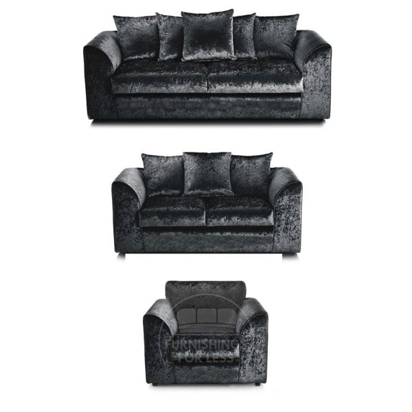 Furnishings For Less Crystal Crushed Velvet 3 Piece Sofa Suite Scatter Back