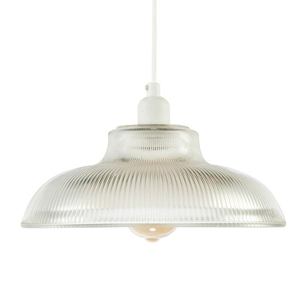 Classic American Diner Clear Ribbed Glass Ceiling Pendant Light Shade Image 5