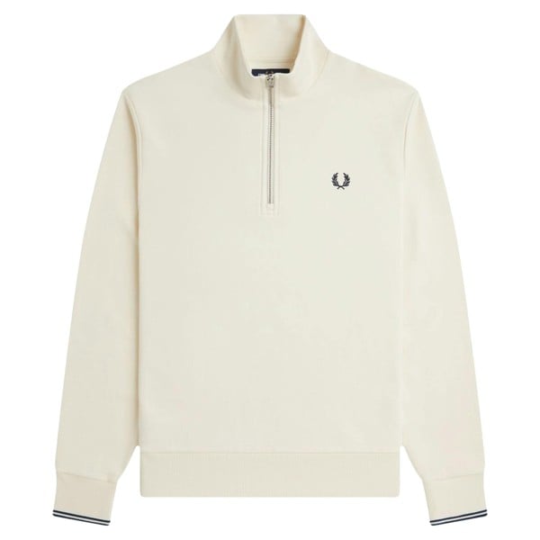 Fred Perry Half Zip Sweat - Ecru/Tennis Blue