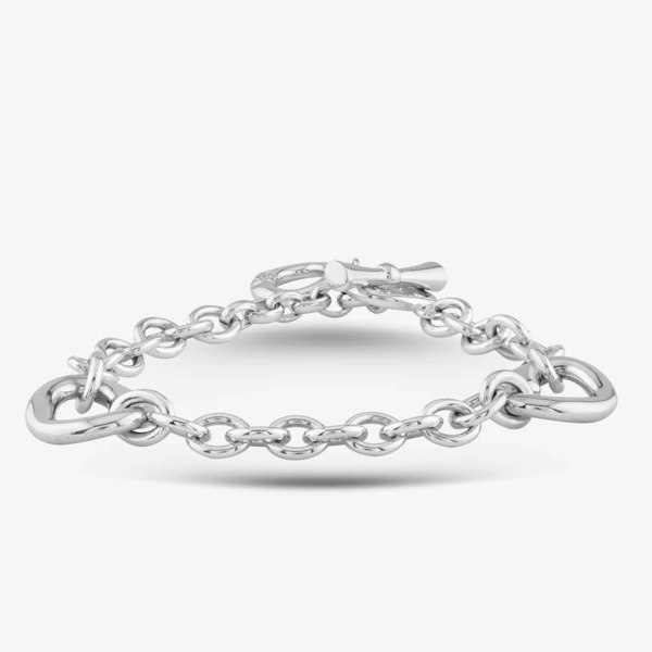 T. H. Baker Silver & Diamond Cut Out Heart Link Chain T-Bar Bracelet PBC02762