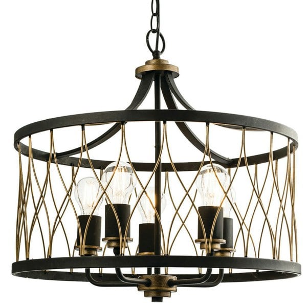 Multi Light Ceiling Pendant 5 Bulb MATT BLACK & BRONZE Vintage Chandelier Lamp Loops