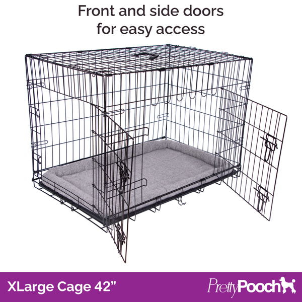 Pretty Pooch Dog Crate XL Cage Puppy Cat Pet Training Tray and Bed With Two Gloves