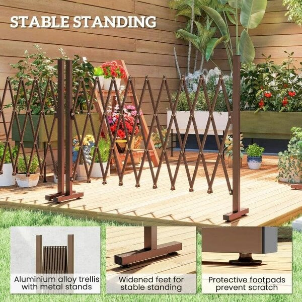 Expanding Trellis Fence, Freestanding Movable Fence, Foldable Garden Screen Panel, 250 x 103.5 cm, Dark Brown