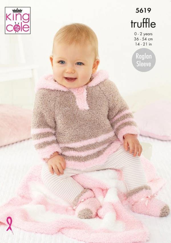 King Cole Truffle Knitting Pattern 5619, Cardigans, Sweaters, Hoodies, Blankets, Headwear for Baby, 0 - 2 Years
