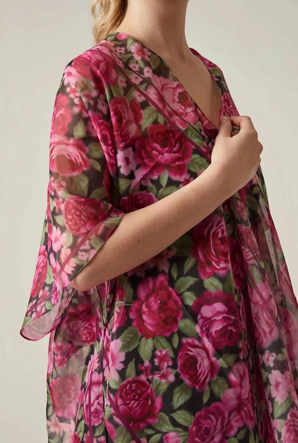 James Lakeland Pink Black Rose Print Kaftan