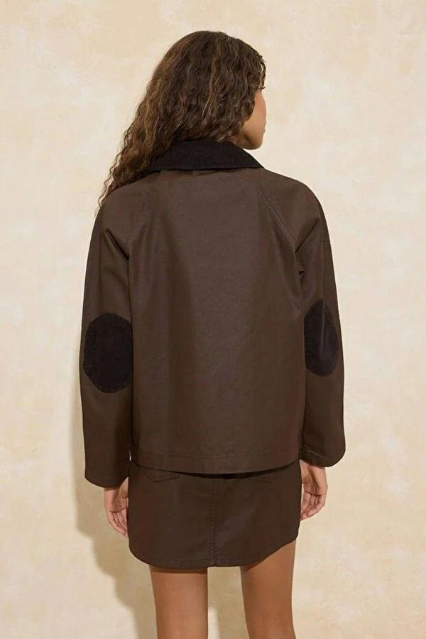 WOVCOR Velvet Collar Detail Coated Fabric 100% Cotton Oversize Denim Jacket