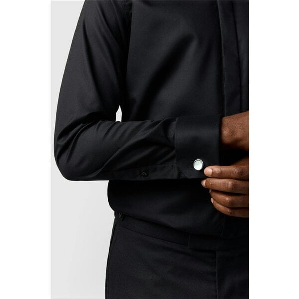 Alexandre Silver Alexandre Tailored Fit Black Non-Iron Stretch Double Cuff Fine Twill Shirt