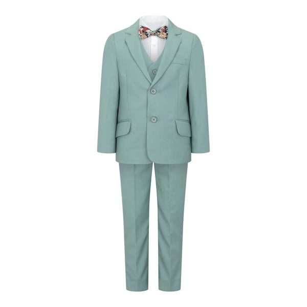 boys sage green suit 5 piece with bow tie