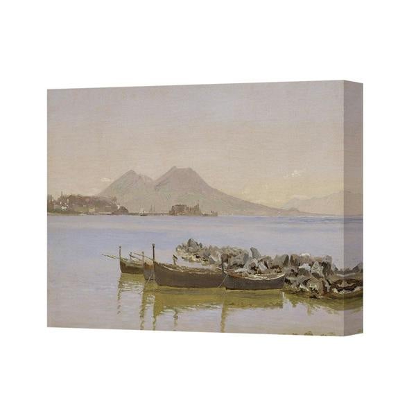 Benjamin Tate Design Calm Seascape Canvas Wall Art With Boats And Mountain Range