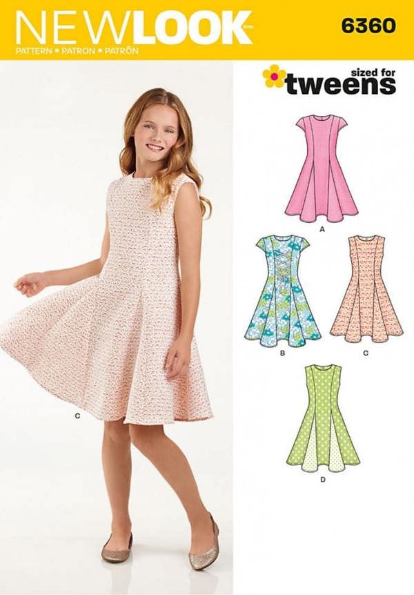 New Look Sewing Pattern 6360, Dresses for Kids, Teenagers, A (8-10-12-14-16) - Intermediate