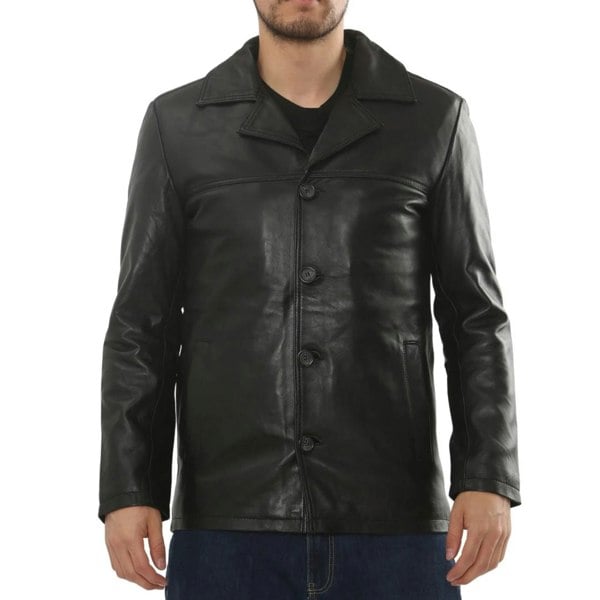 Leather Company Men's Leather Car Coat Collared Blazer Style Jacket