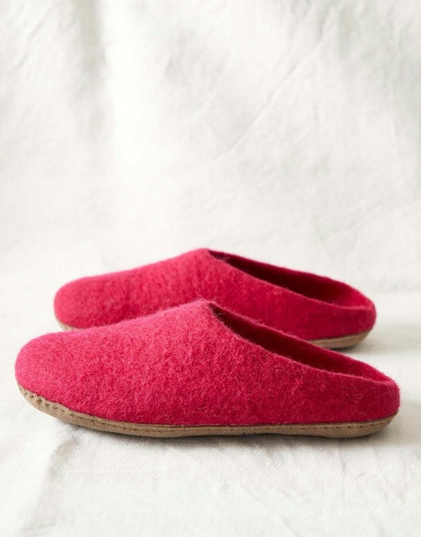 Women's Handmade Eco Felt Suede Sole Mule Slippers –  Raspberry - British Boxers