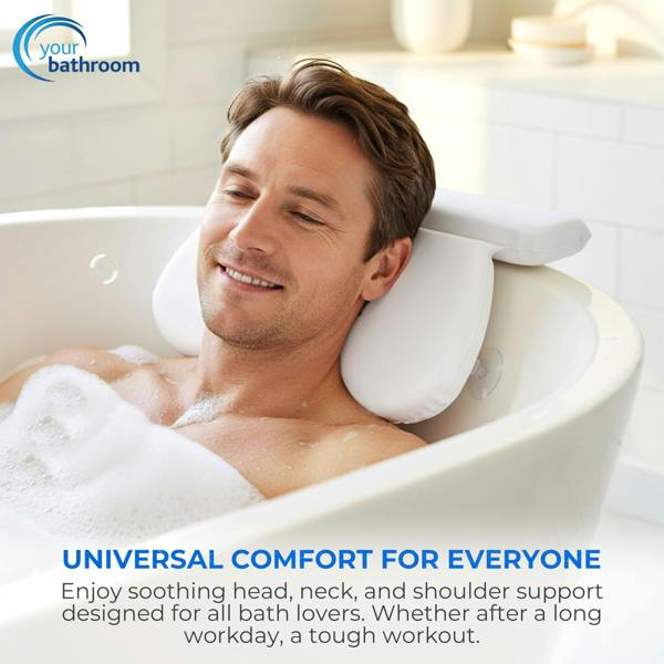 Your Bathroom Bath Pillow, Bath Cushion with 7 Suction Cups, NonSlip Bath Pillows for Head & Neck Support For Relaxation