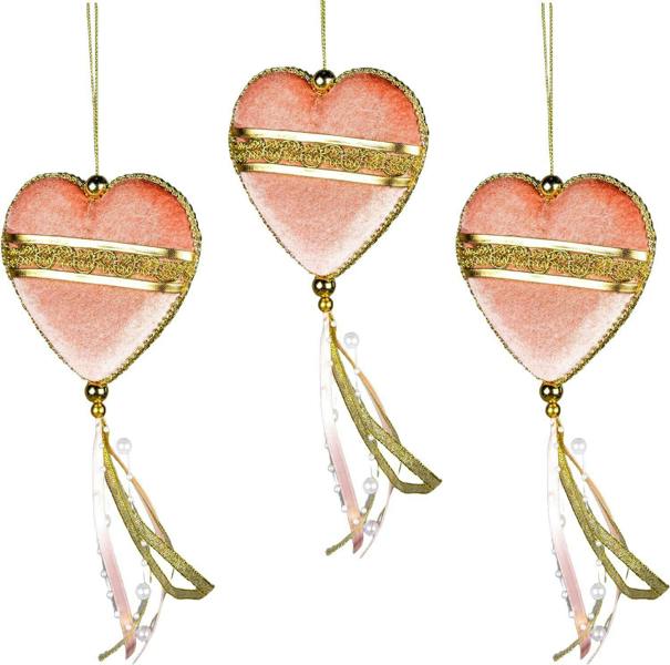 11x26cm Pink Heart Hanging Christmas Decorations, 3 Pack, Festive Decorative Ornaments image 1