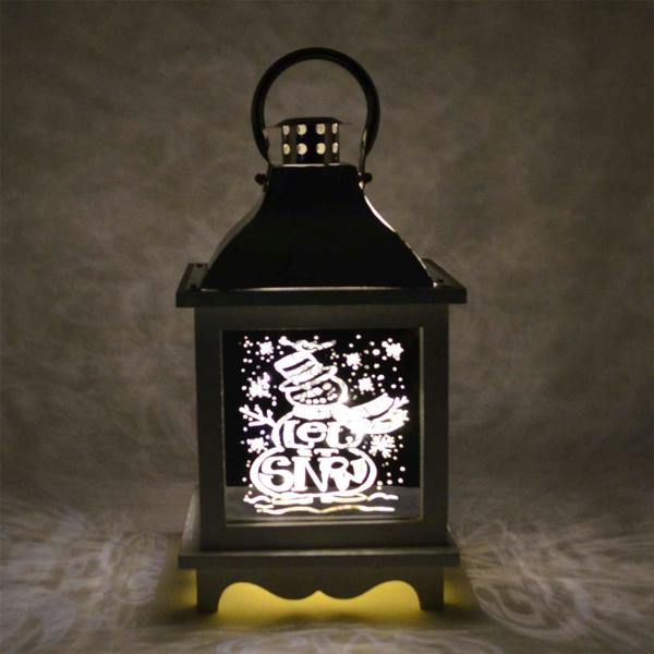 17cm White Wooden Christmas Lantern with Warm White LED Light and Let It Snow Design image 1