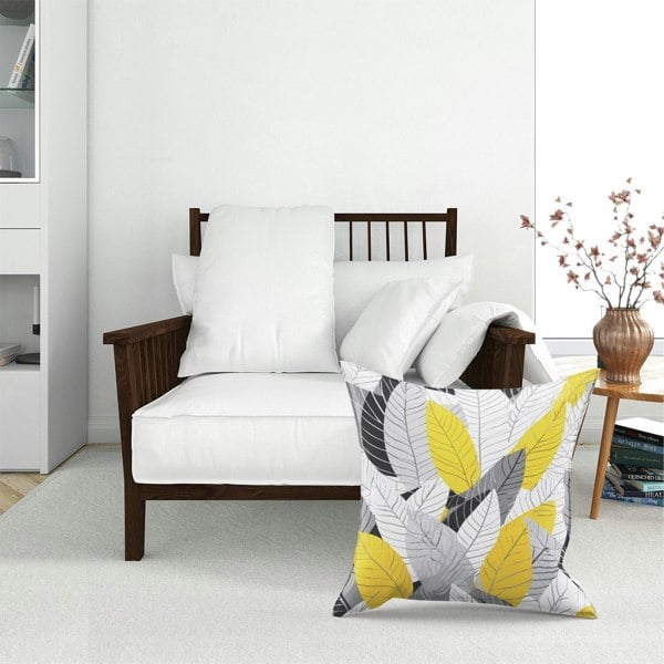 Warren Reed Yellow Grey Feather Leaves Floor Cushion