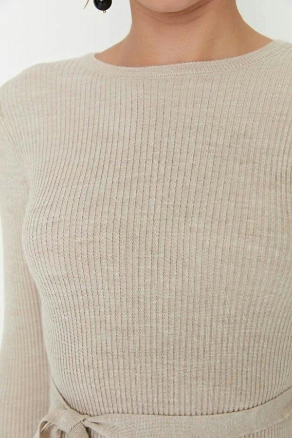 WOVCOR Midi Knit Belt Detail Dress