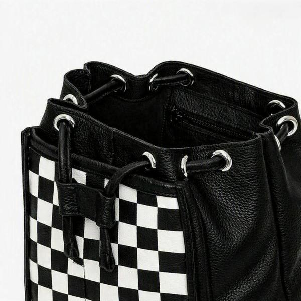 Zatchels Soft Leather Backpack - Black & White Checkerboard