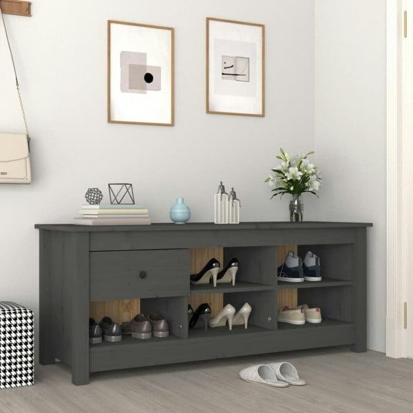 Berkfield Shoe Cabinet Grey 110x38x45.5 cm Solid Wood Pine