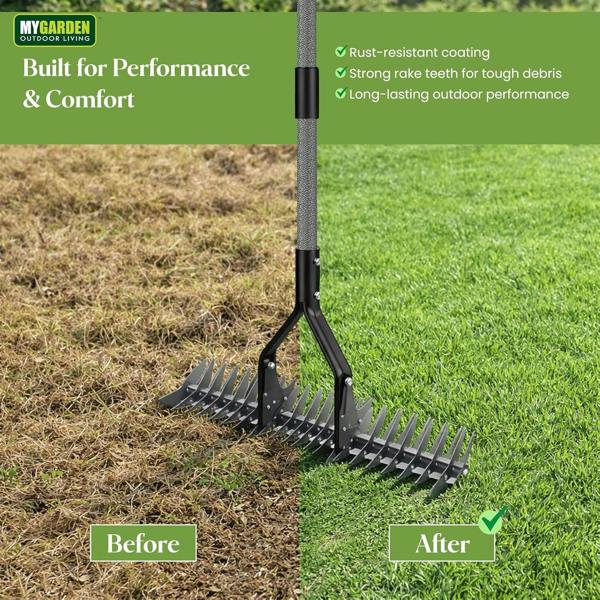My Garden Outdoor Living My Garden Extendable Thatch Rake 1.77M - Manual Lawn Scarifier - Adjustable Steel Handle - Moss & Thatch Rake