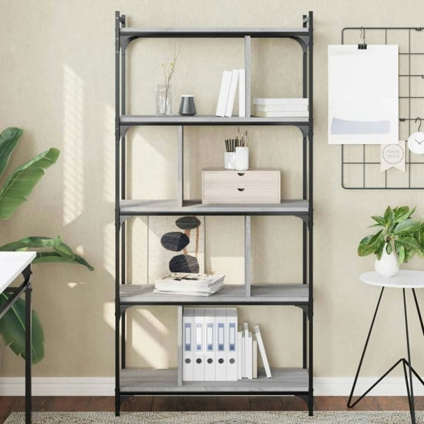 Berkfield Bookcase 5-Tier Grey Sonoma 76x32x158 cm Engineered Wood