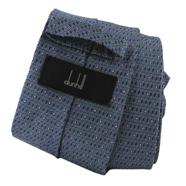 Dunhill silk tie in a stripe and longtail logo pattern