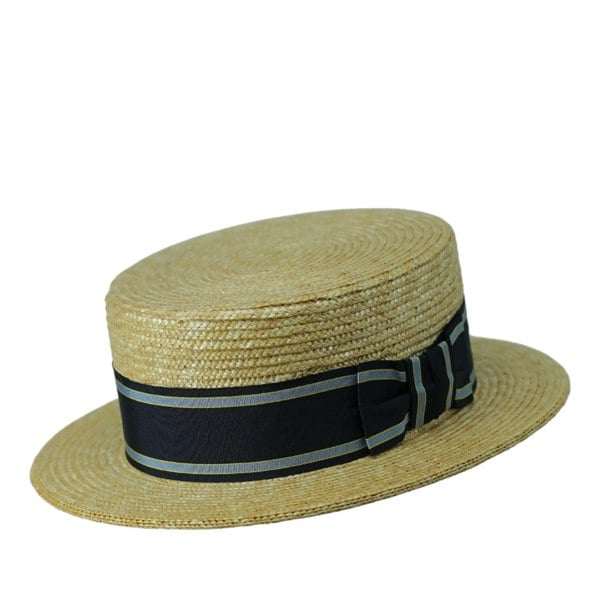 Gamble & Gunn Cambridge Straw Boater with Stripe Grosgrain Ribbon