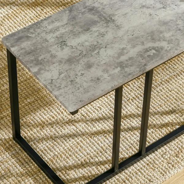 Grey concrete-effect dining table top with black steel underframe and legs