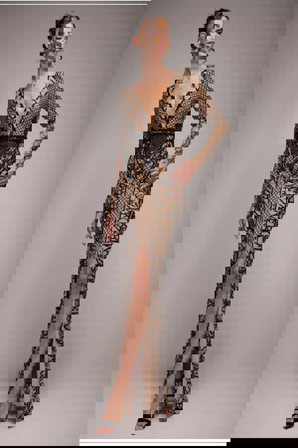 Geometric Sequin Plunge Maxi - Black DR4081