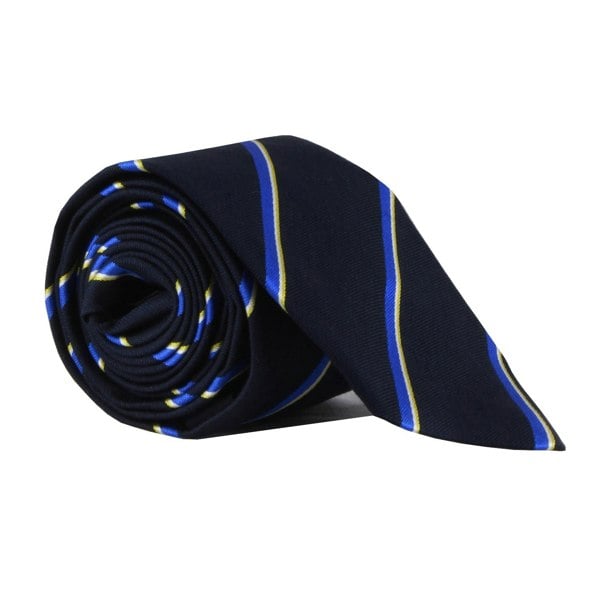 Dunhill regimental stripe patterned tie in a luxurious silk and cotton blend blue navy white yellow