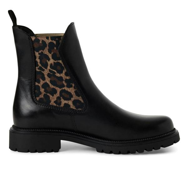 Tamaris Womens Black Leopard Leather Classic High Chelsea Ankle Boots