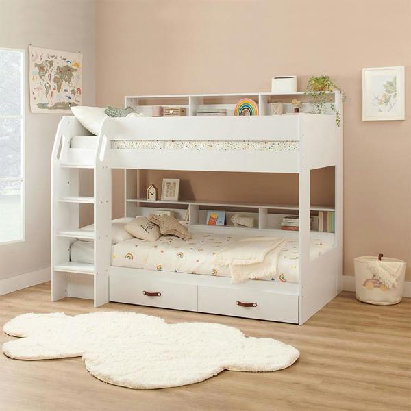 Aviary Bunk Bed with Storage Drawers & Shelves White