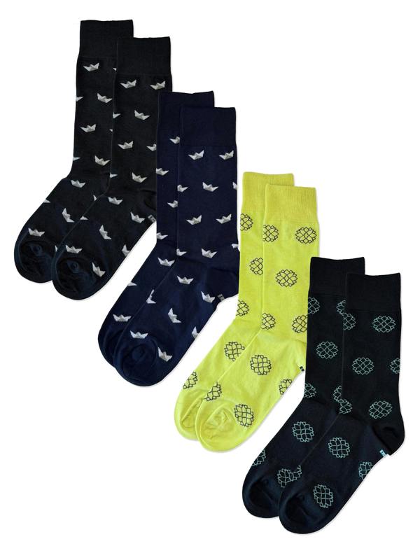 Jemsox The Minimalist – 4 Pack Patterned Socks - Size UK 7-10.5