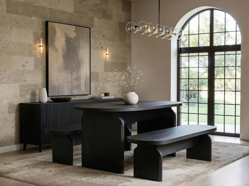 SOLACE+CO Varm Ribbed Dining Bench Black