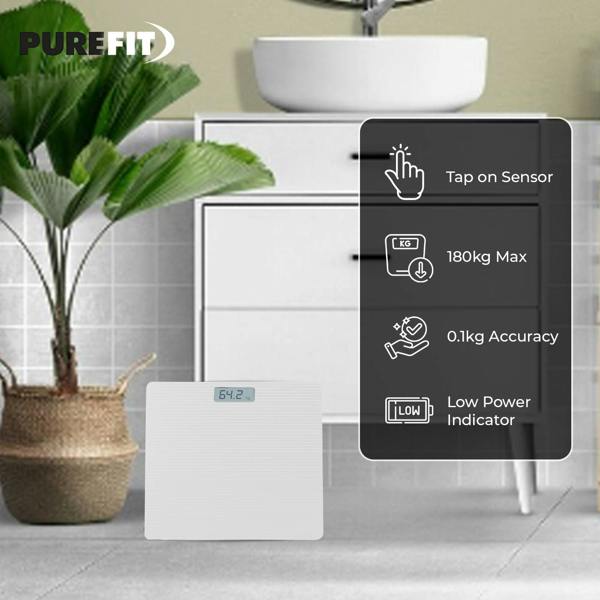 PUREFIT Digital Bathroom Scales - Ultra Slim Body Weight Scale with LED Display, Tempered Glass, 180kg Capacity 2XAAA Batteries Included
