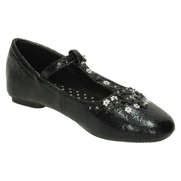 Spot On Girls Spot On Flat T-Bar Flower Trim Shoes
