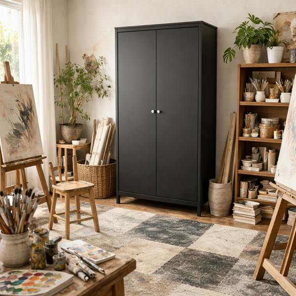 Wyld Haus Gossmere Matt Black Wardrobe 2 Doors