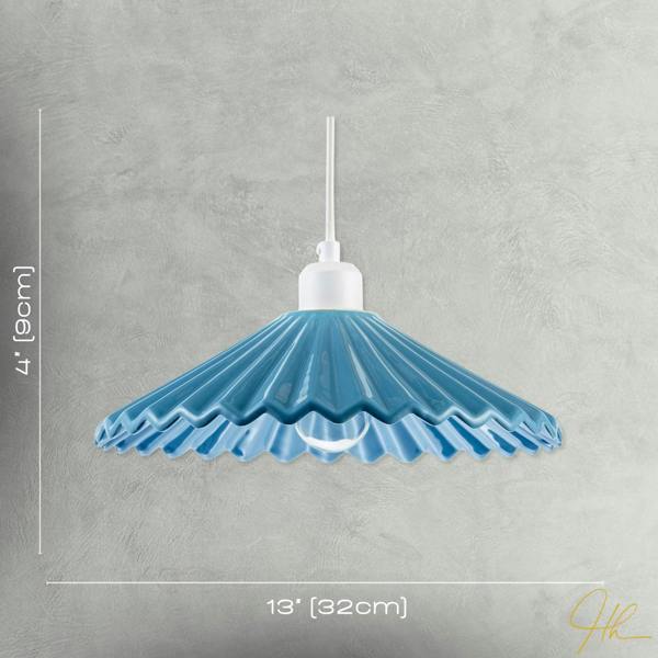 Modern Blue Nova Gloss Ceramic Pendant Light Shade with Rippled Body Image 7