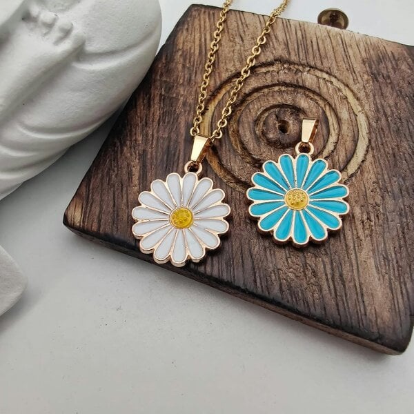 The Colourful Aura Colourful Blue Sunflower  Indie Boho Daisy Floral Charms Choker Summer Necklace