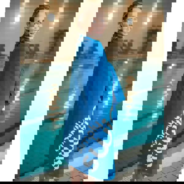 Simply Swim large microfibre towel in soft blue cotton with design