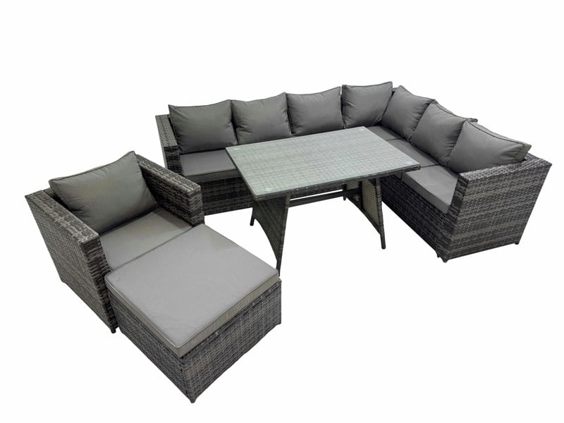 Fimous Rattan garden furniture Patio Furniture Sets with Dining Table Big Stool Chair Dark Grey Mixed