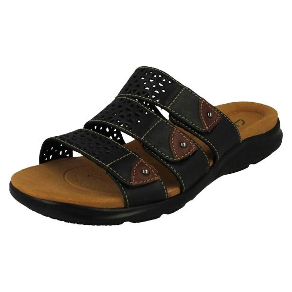Clarks Ladies Clarks Laser Detailed Adjustable Strap Mule Sandals Kitly Walk